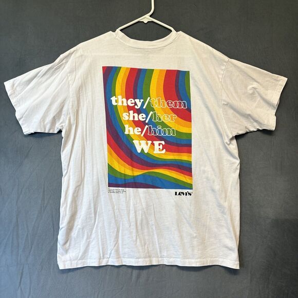 Levi's Shirt Mens Large Pride Rainbow Pronouns LGBT Equality Double Sided Ally - Picture 1 of 8